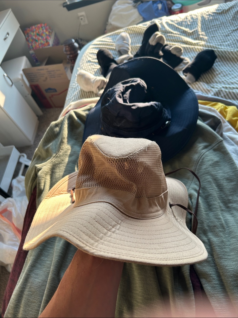 Wide Brim Sun Hat - Beige and Black